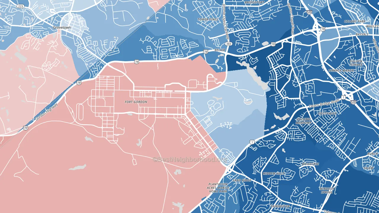 30905, GA block-group political-lean map