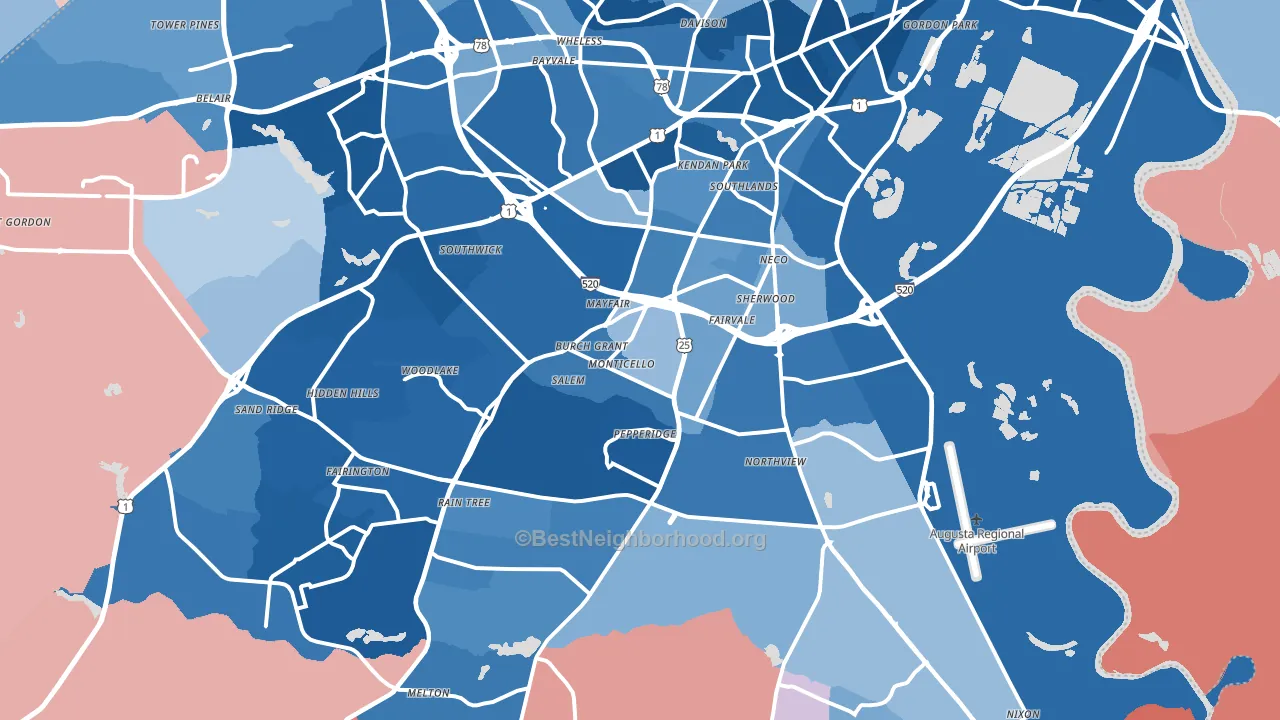30906, GA block-group political-lean map