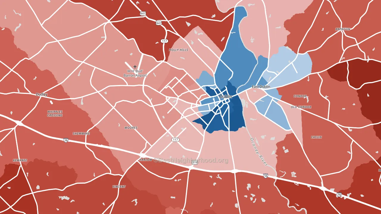 31021, GA block-group political-lean map