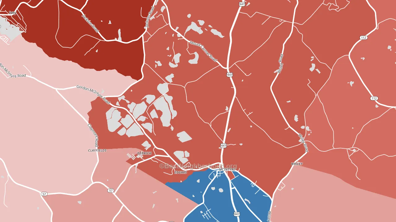 31054, GA block-group political-lean map