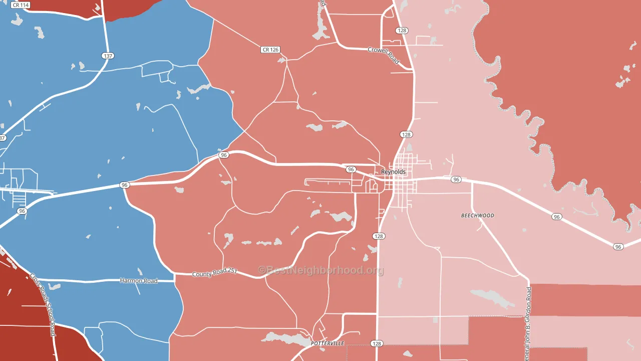 31076, GA block-group political-lean map