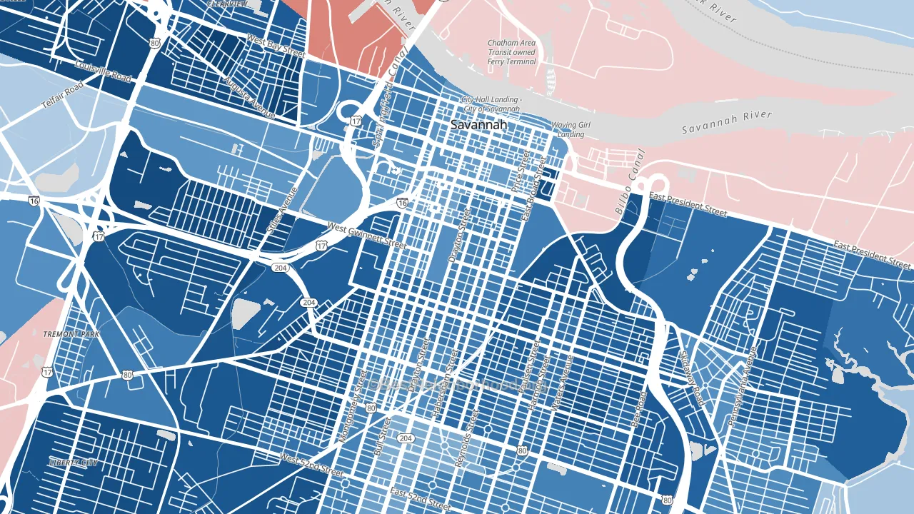 31401, GA block-group political-lean map