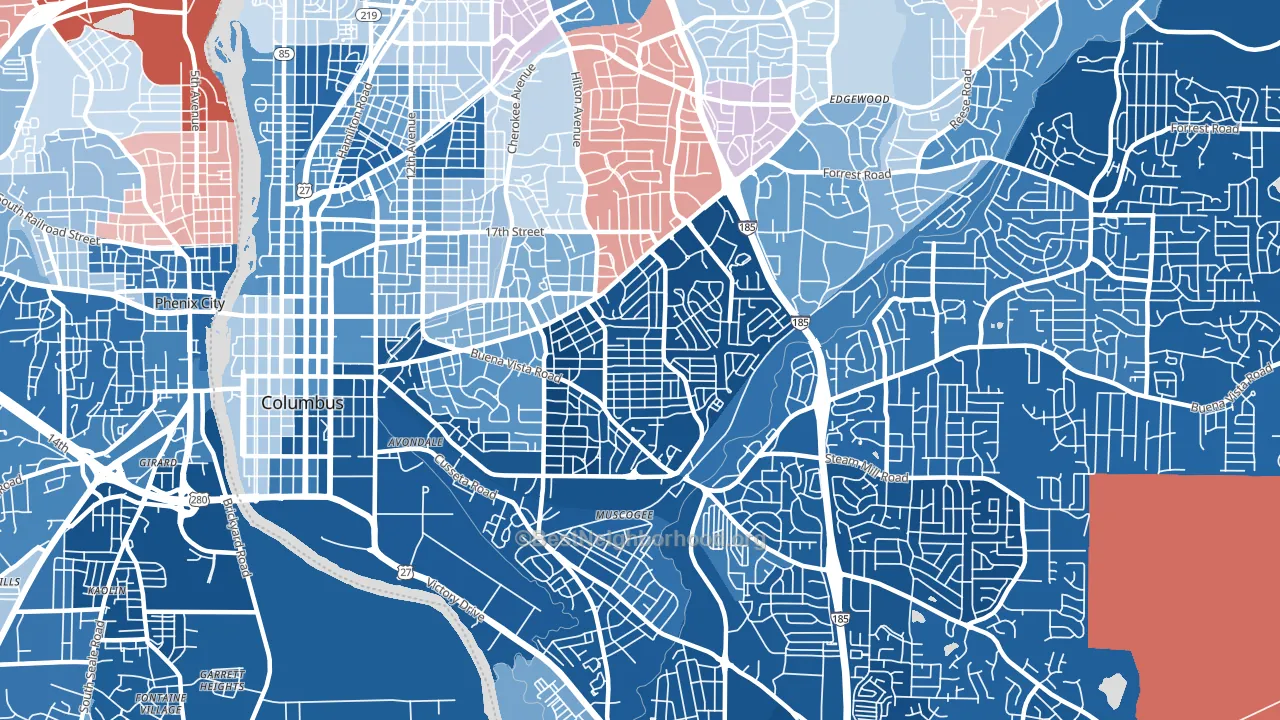 31906, GA block-group political-lean map