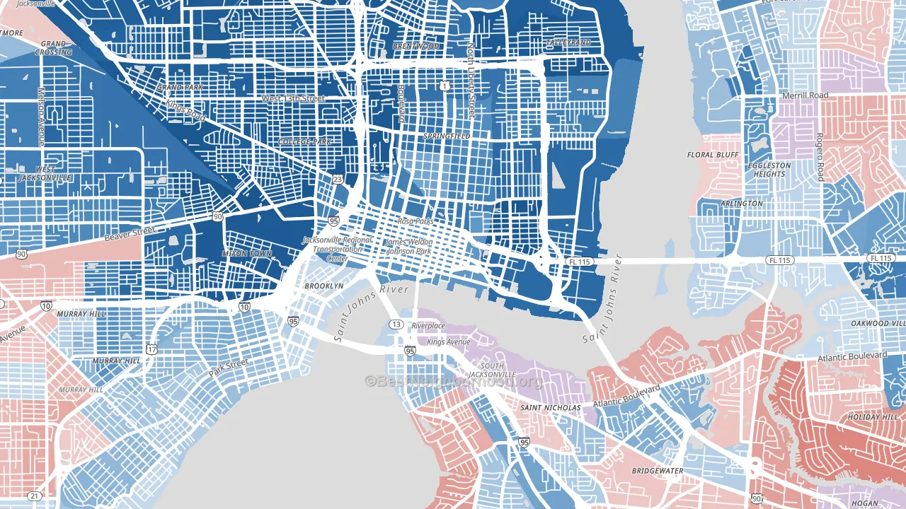 32202, FL block-group political-lean map