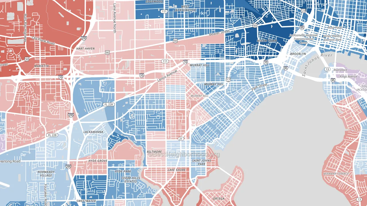 32205, FL block-group political-lean map