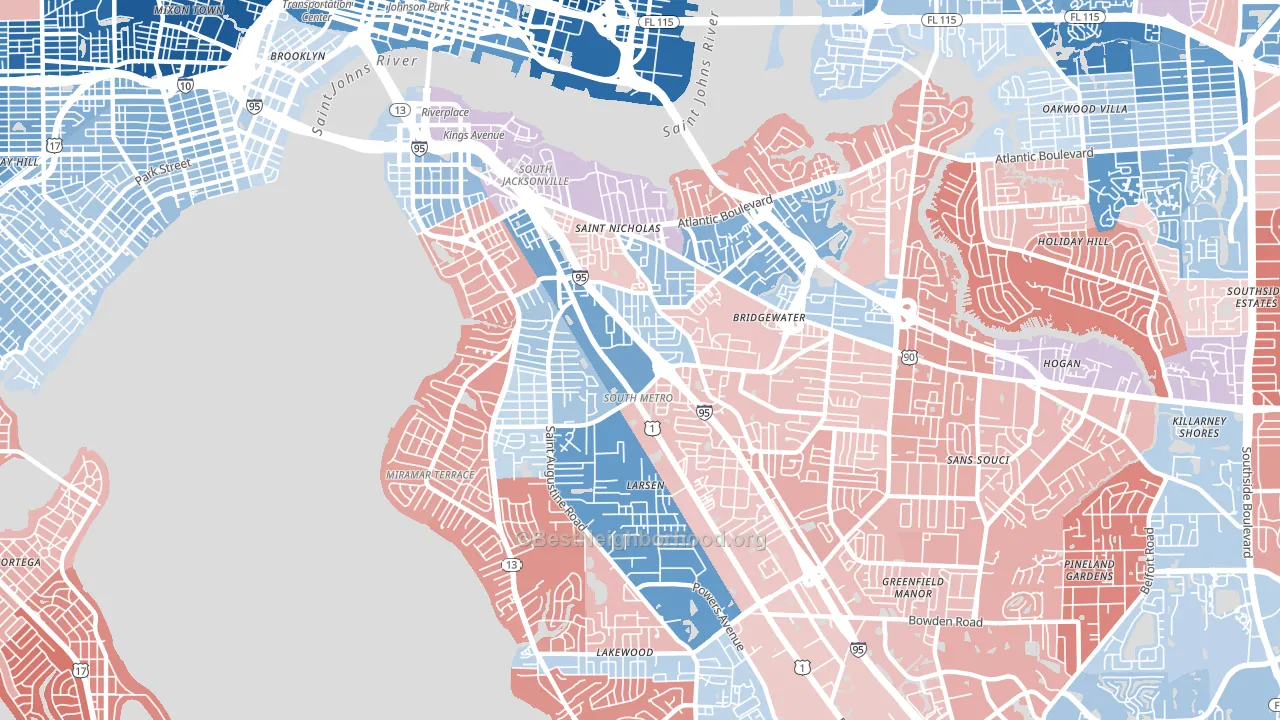 32207, FL block-group political-lean map
