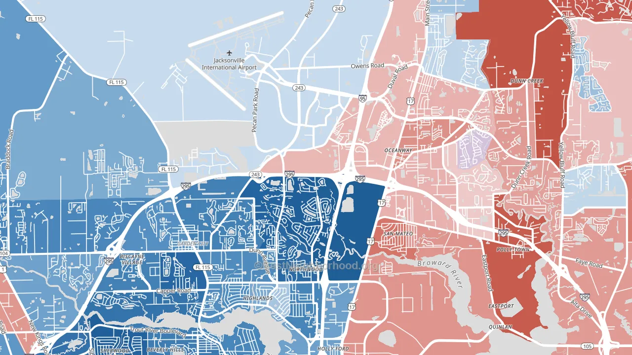32218, FL block-group political-lean map