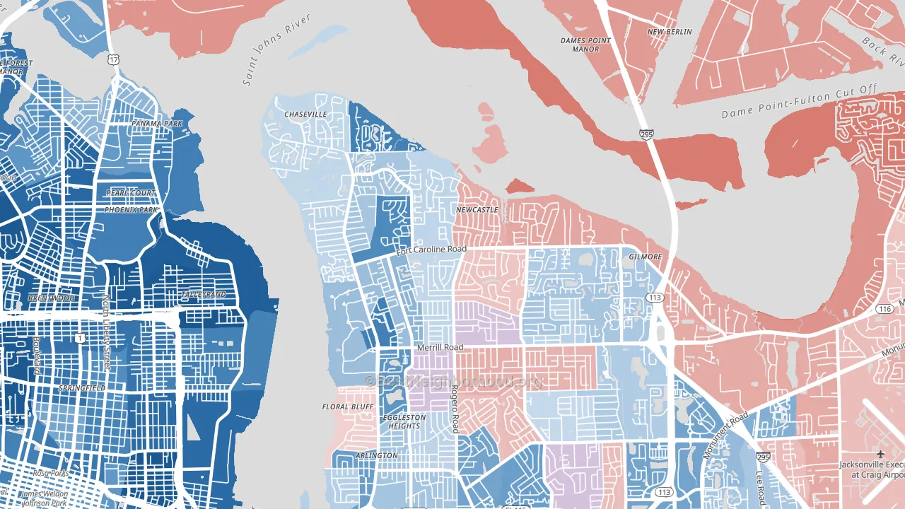 32277, FL block-group political-lean map