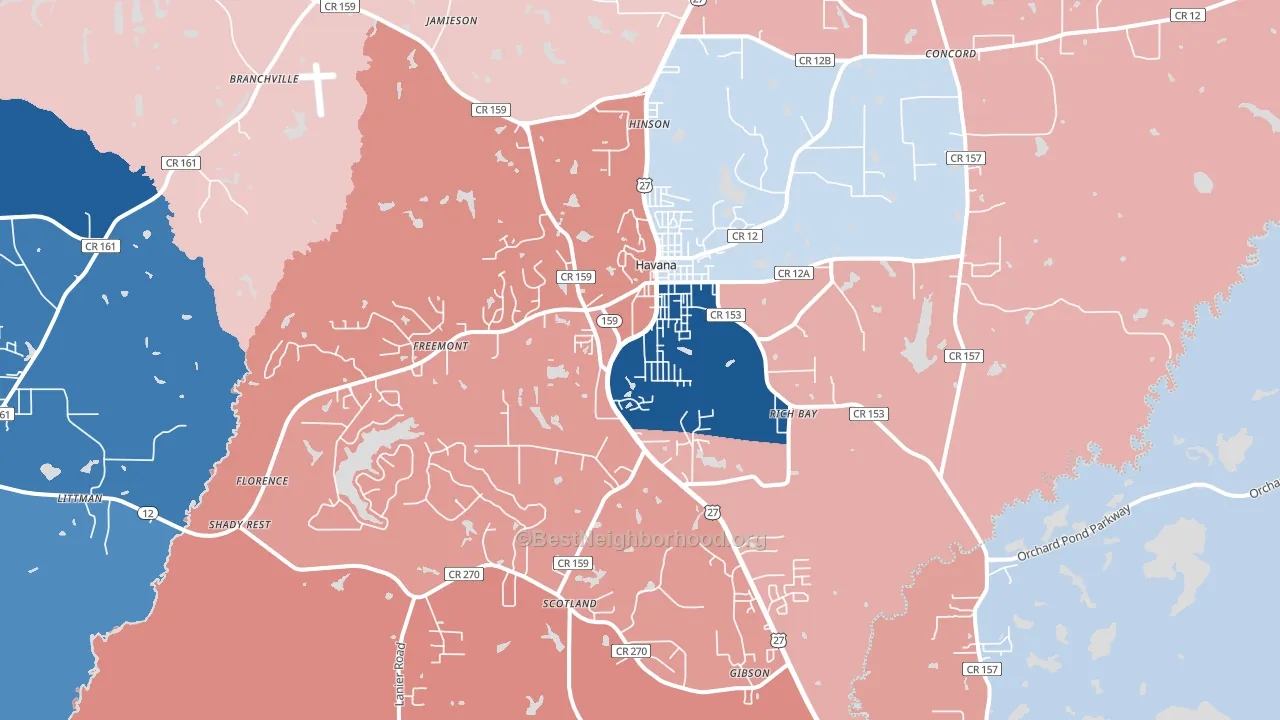 32333, FL block-group political-lean map