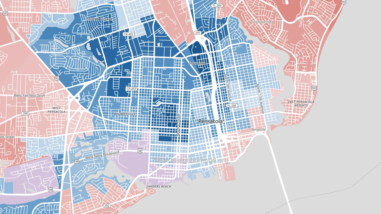 32501, FL block-group political-lean map