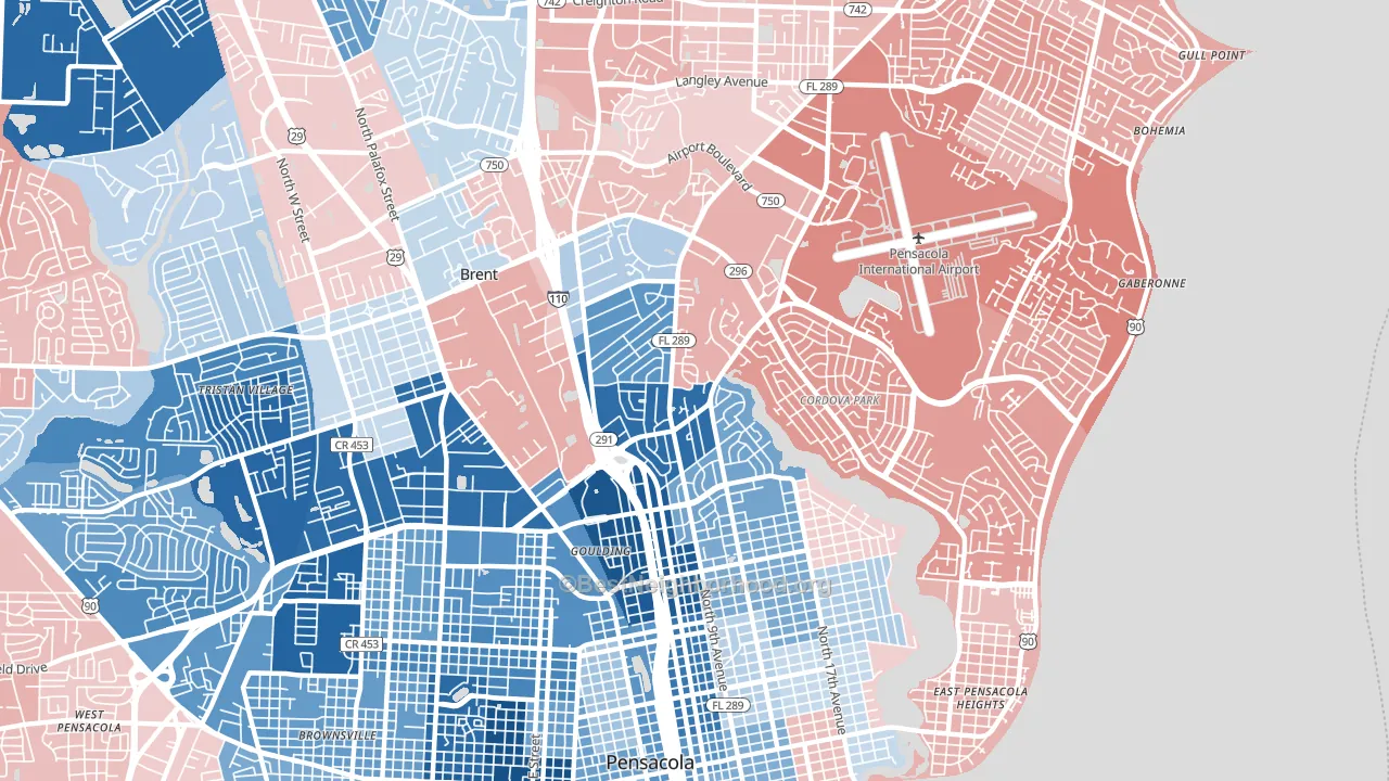 32503, FL block-group political-lean map