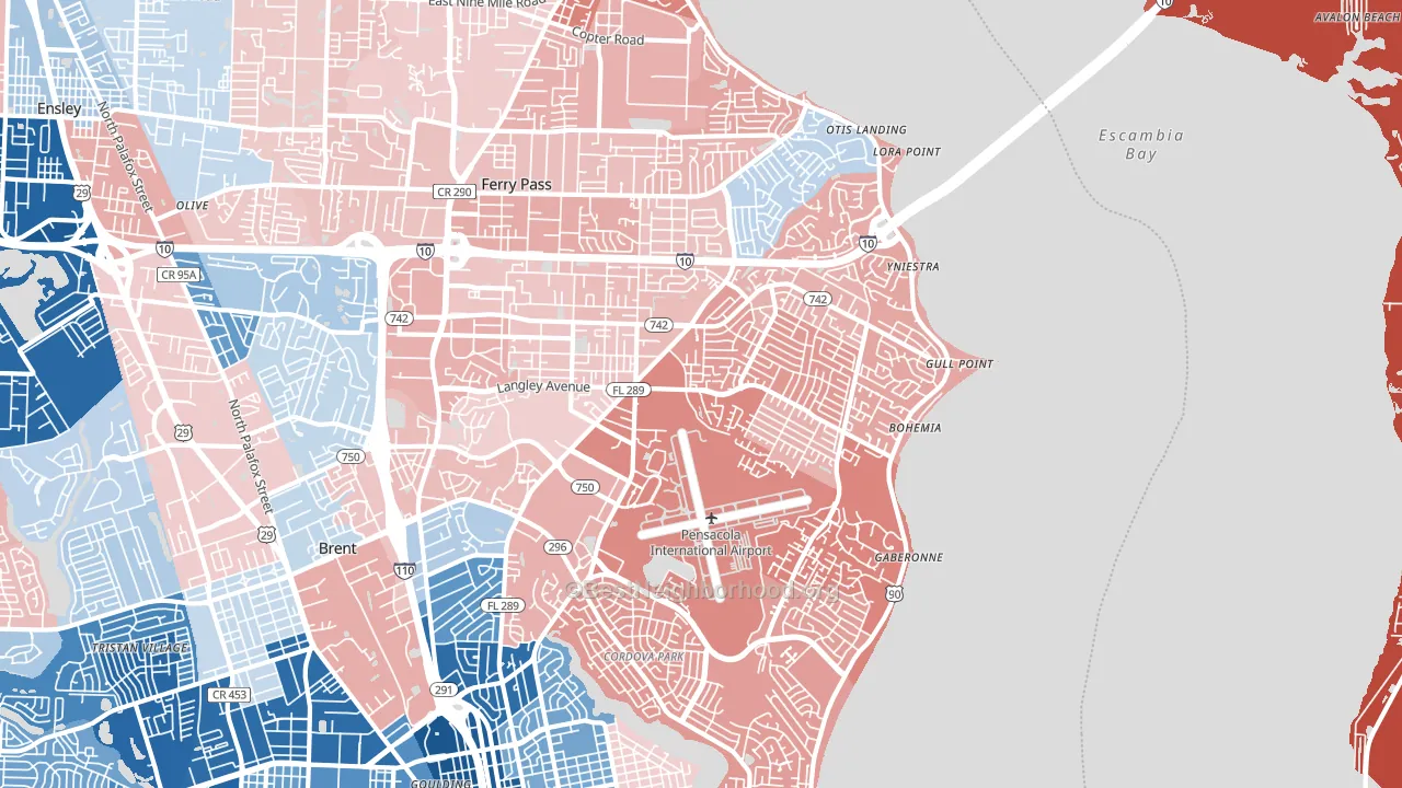 32504, FL block-group political-lean map
