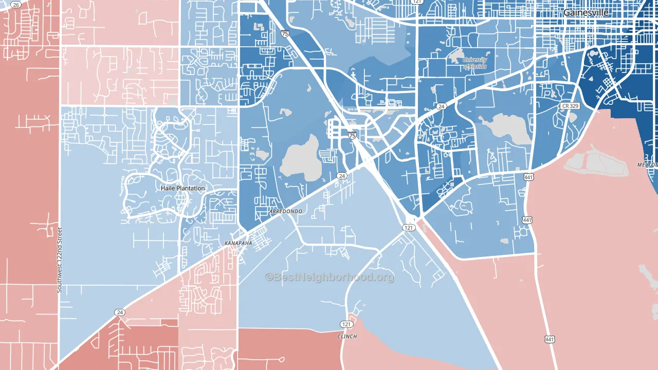 32608, FL block-group political-lean map