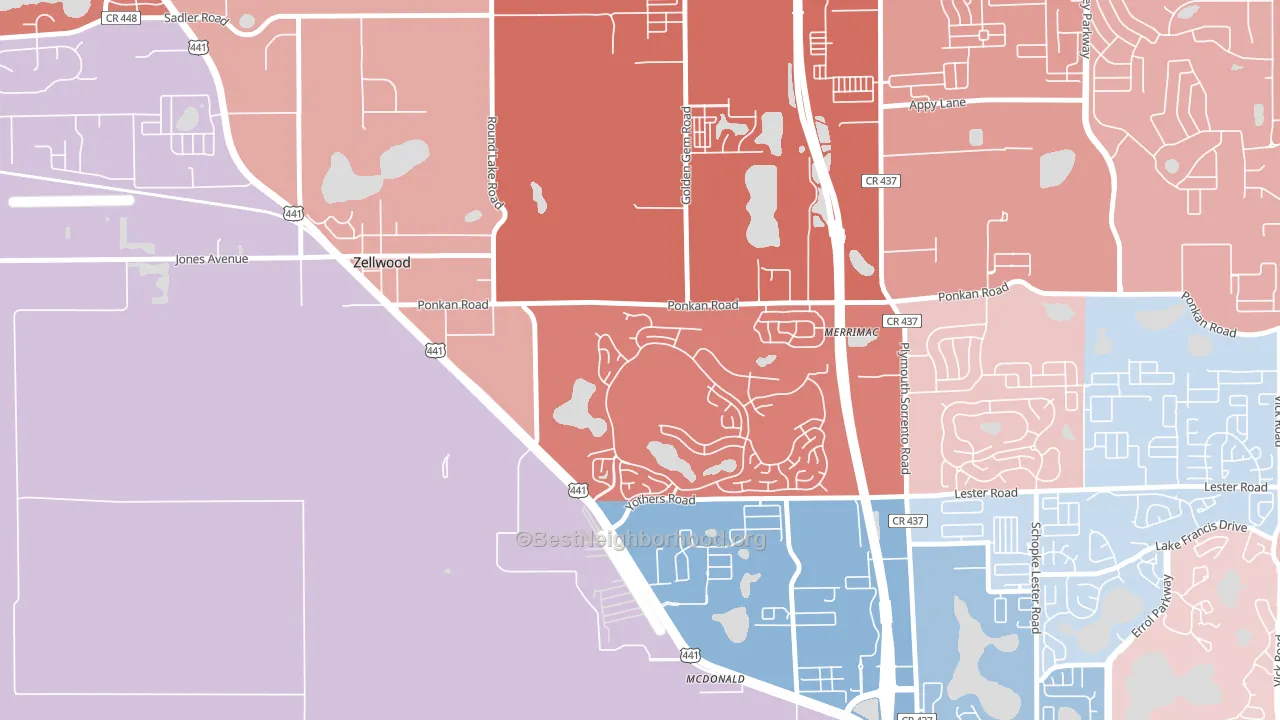 32798, FL block-group political-lean map