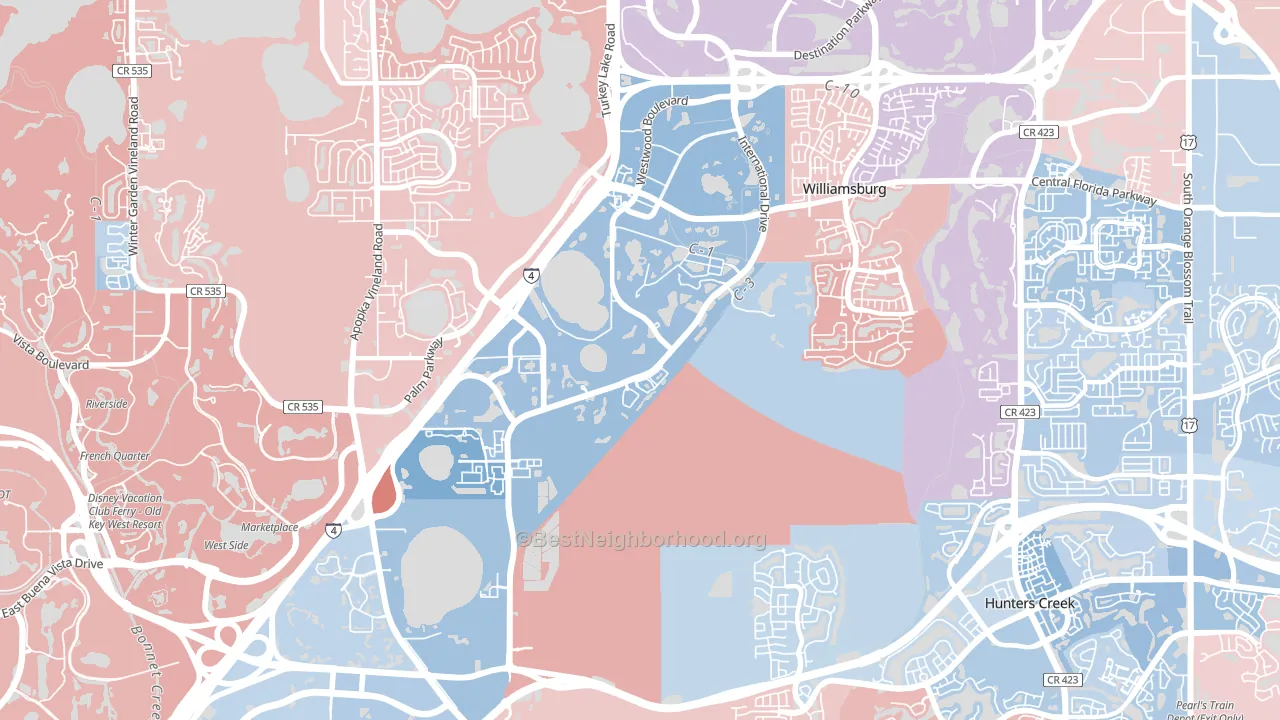 32821, FL block-group political-lean map