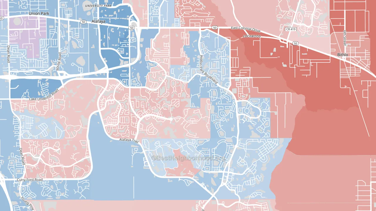32828, FL block-group political-lean map