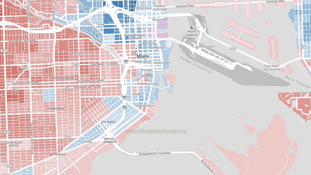 33131, FL block-group political-lean map