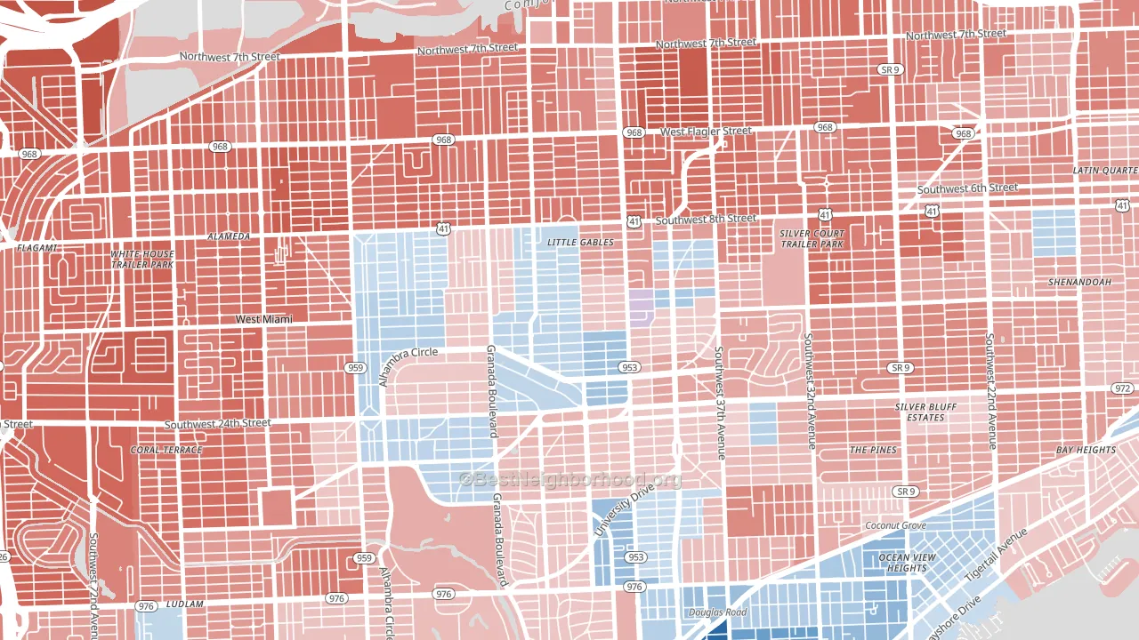 33134, FL block-group political-lean map