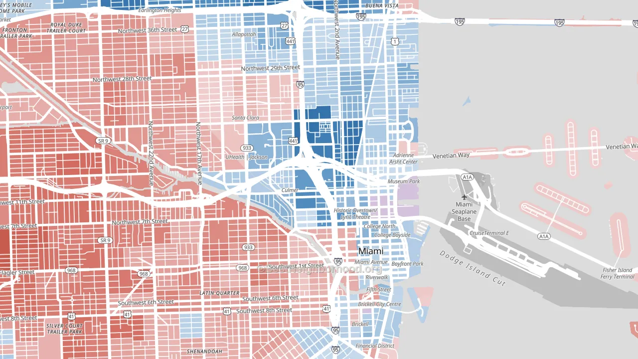 33136, FL block-group political-lean map