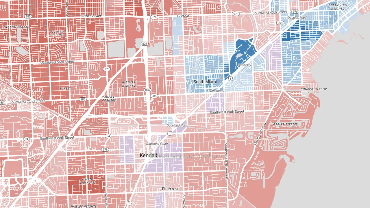 33143, FL block-group political-lean map