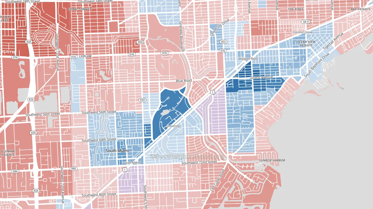 33146, FL block-group political-lean map