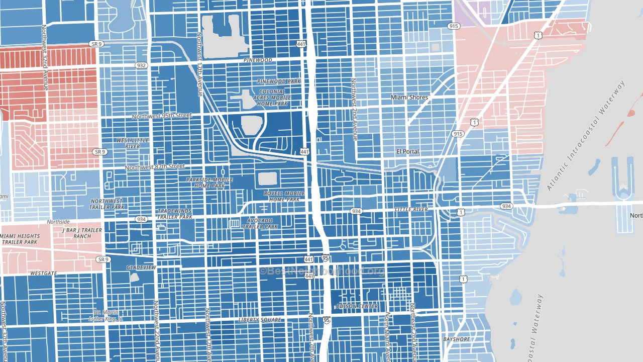 33150, FL block-group political-lean map