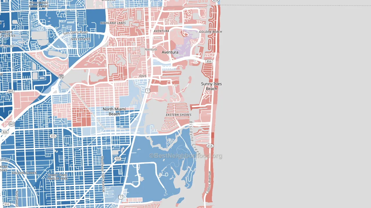 33160, FL block-group political-lean map