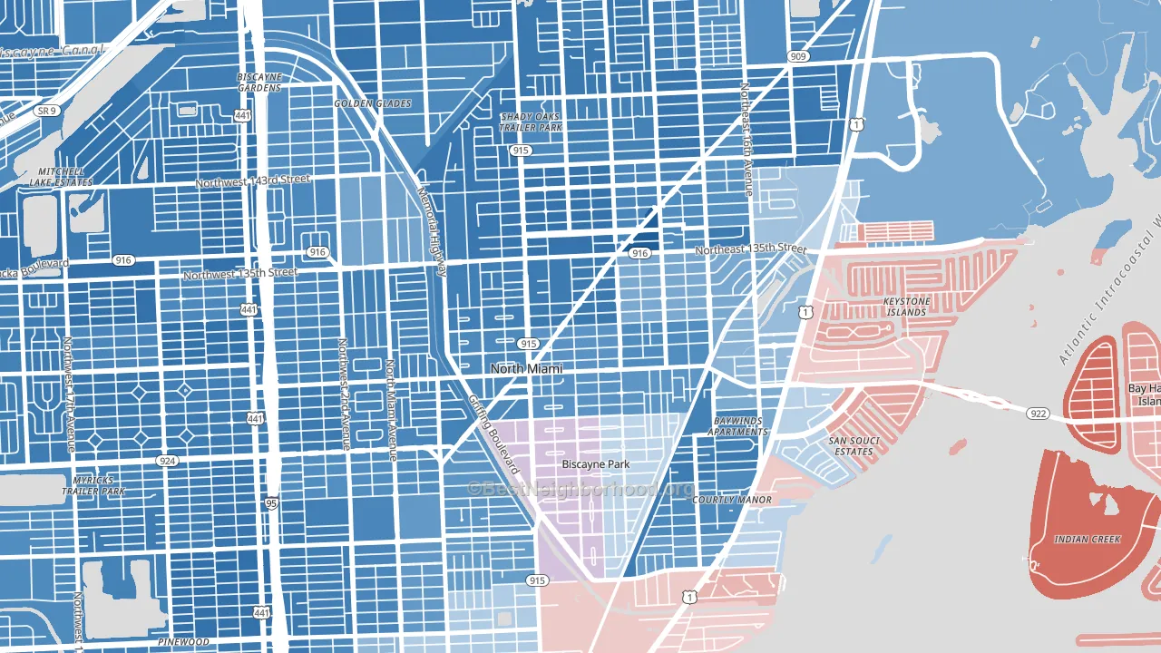 33161, FL block-group political-lean map