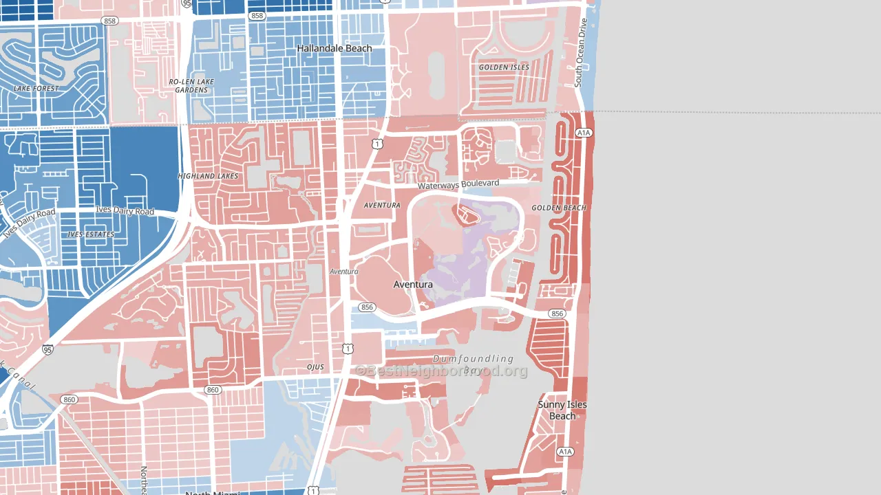 33180, FL block-group political-lean map