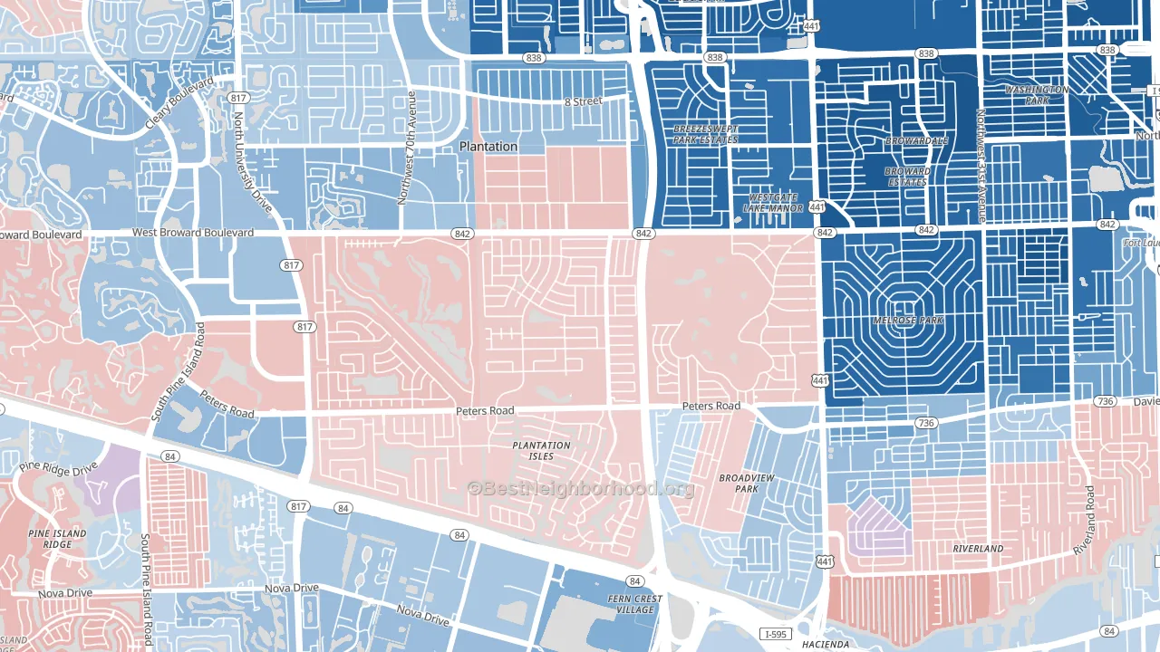 33317, FL block-group political-lean map