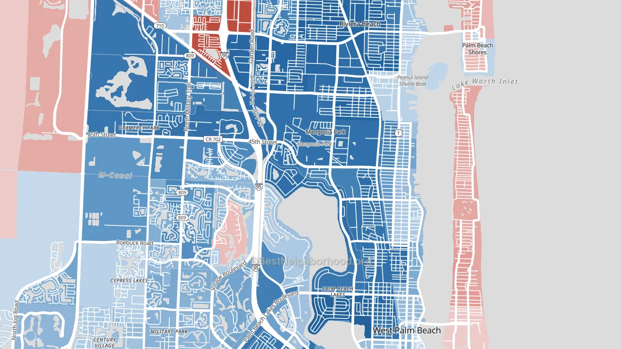 33407, FL block-group political-lean map