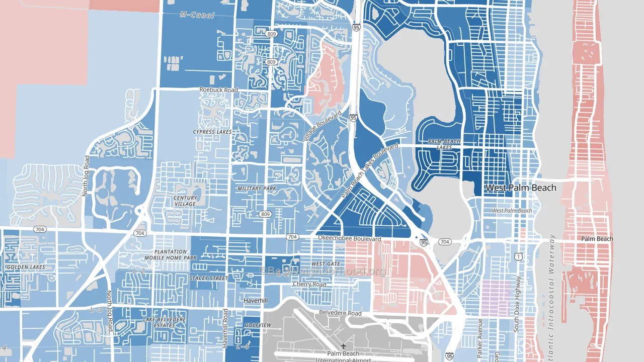 33409, FL block-group political-lean map