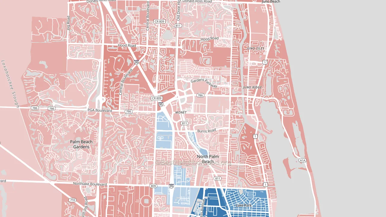 33410, FL block-group political-lean map