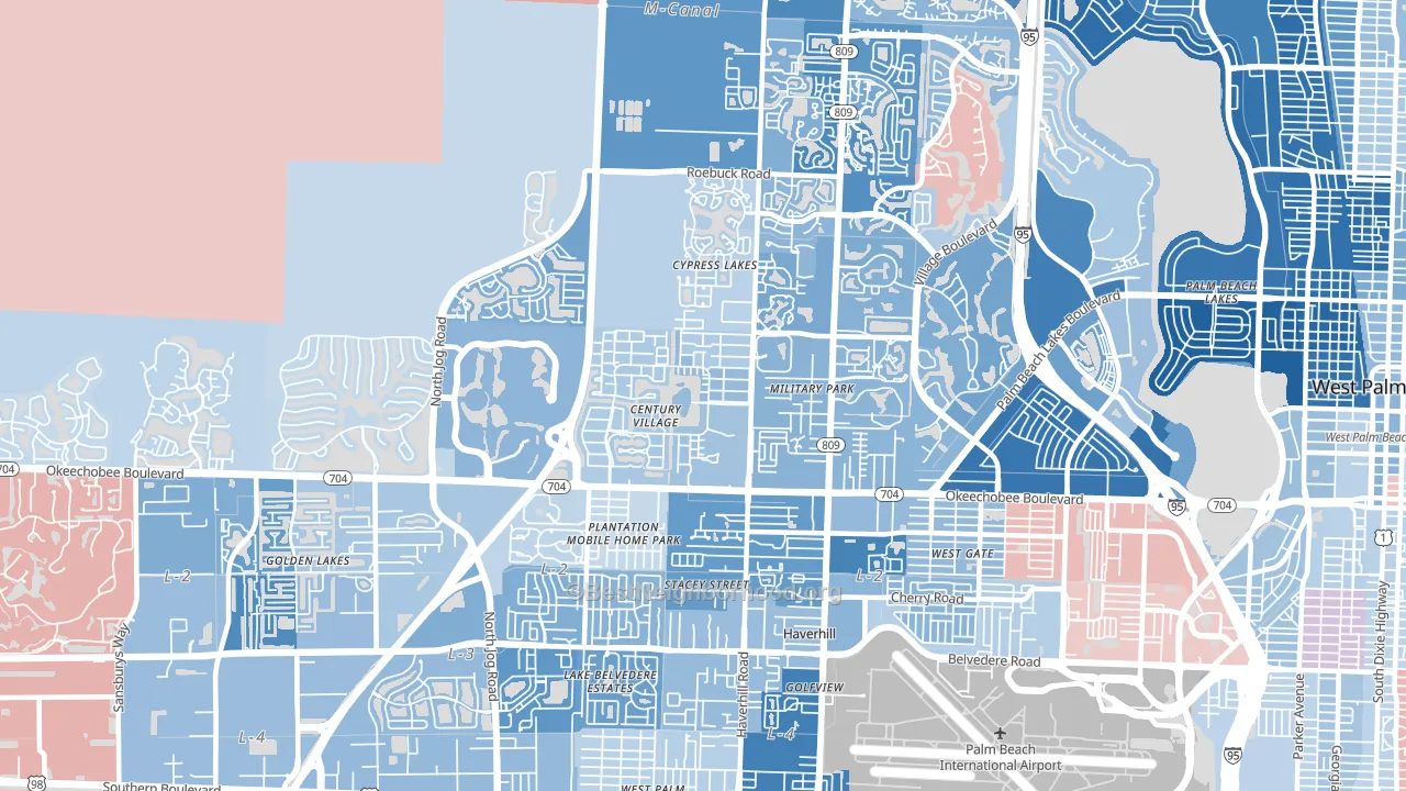 33417, FL block-group political-lean map