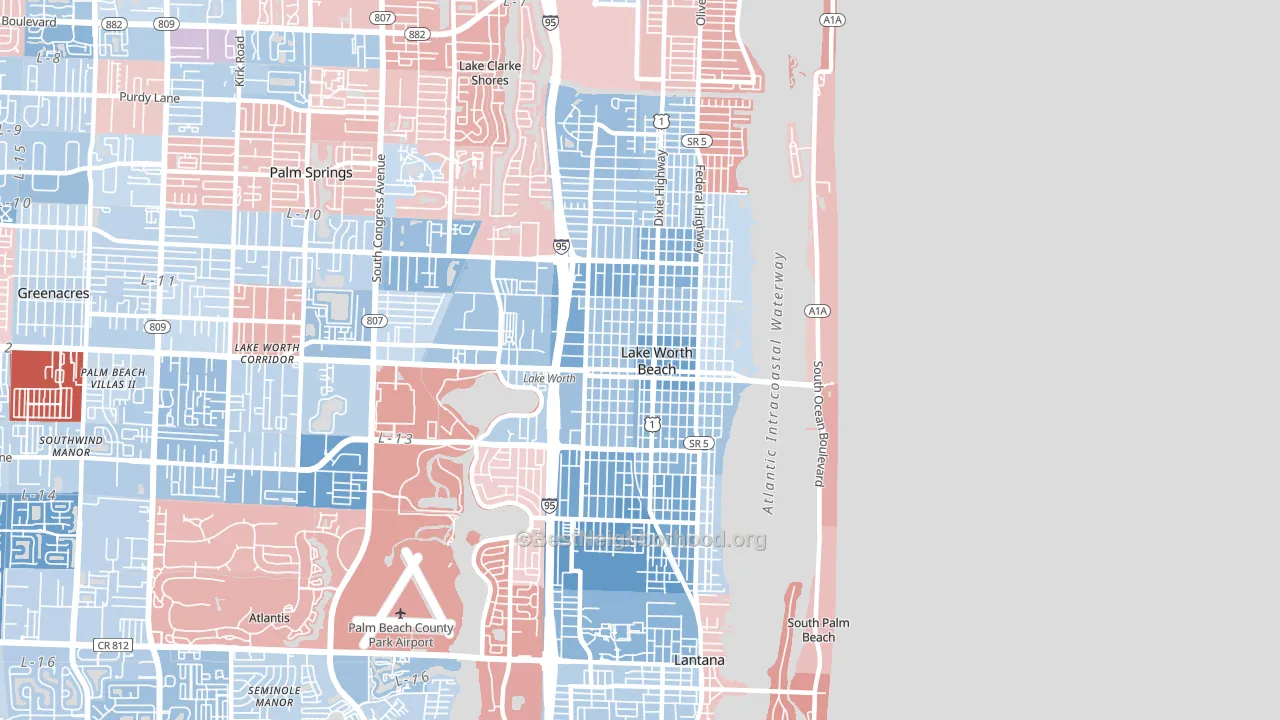 33460, FL block-group political-lean map