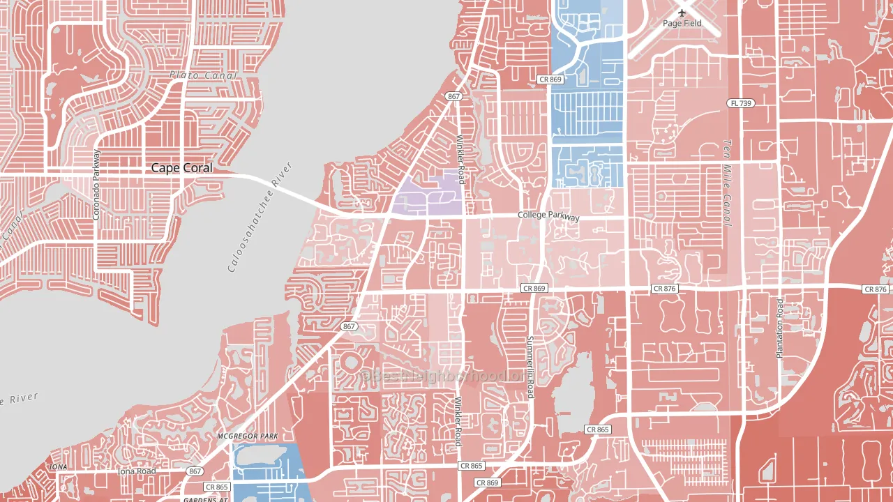 33919, FL block-group political-lean map