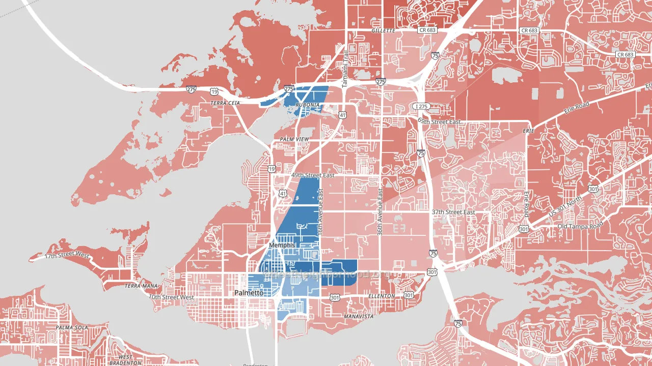 34221, FL block-group political-lean map