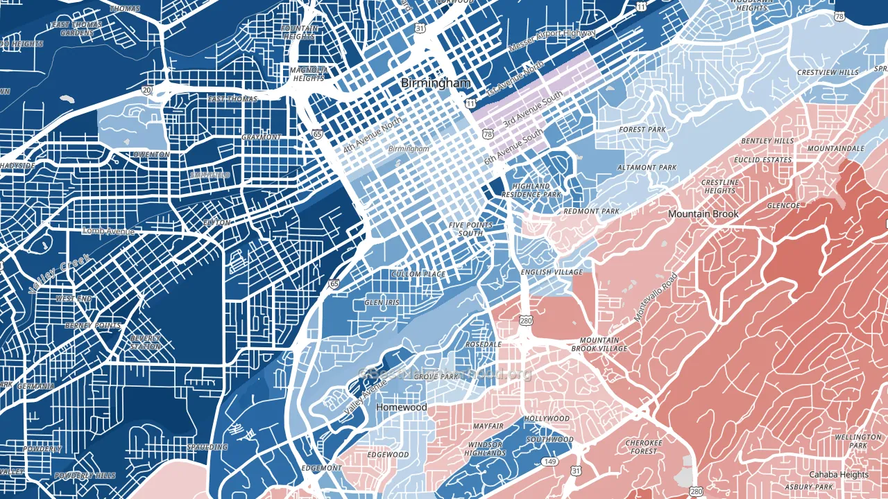 35205, AL block-group political-lean map