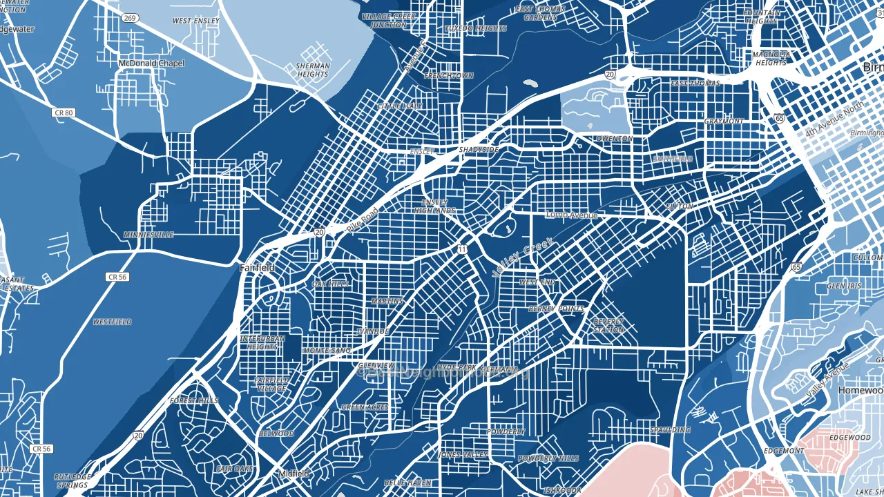 35208, AL block-group political-lean map