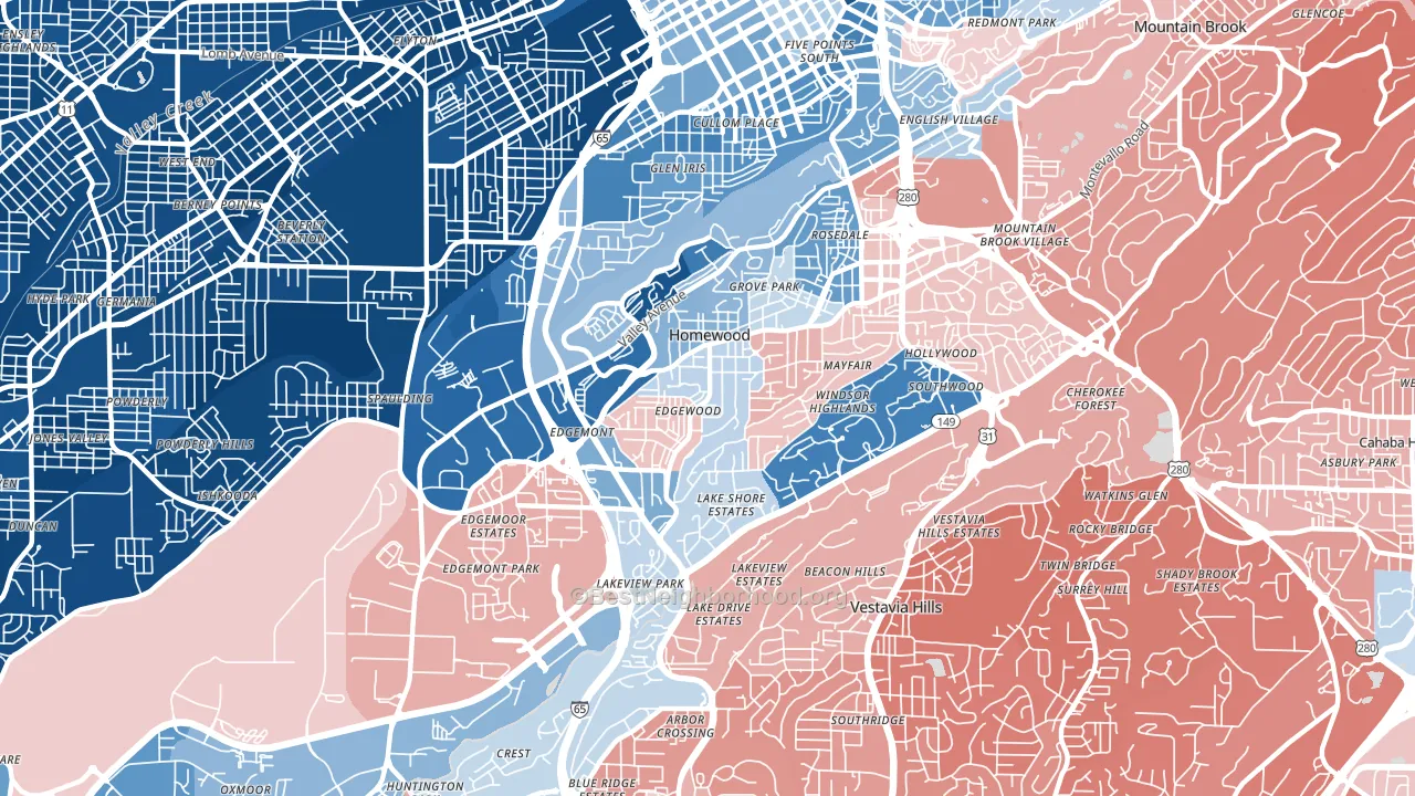 35209, AL block-group political-lean map
