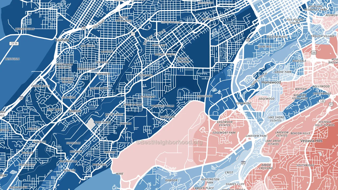 35211, AL block-group political-lean map