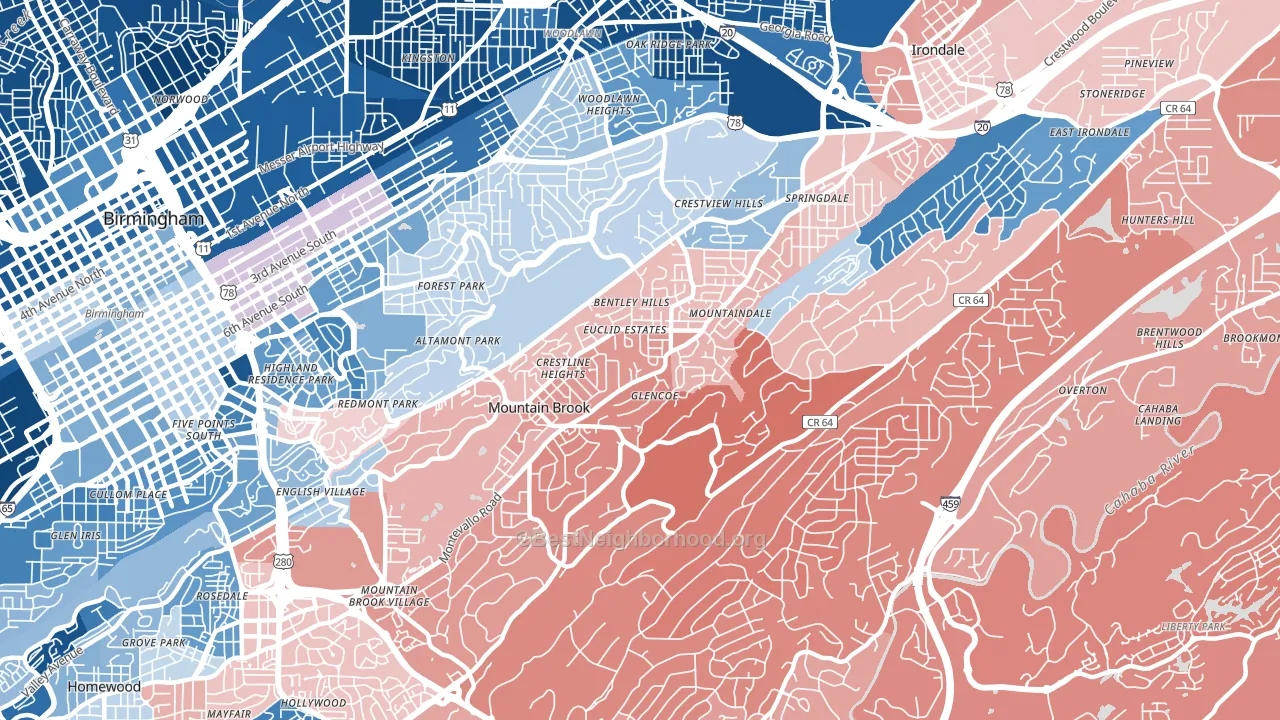 35213, AL block-group political-lean map