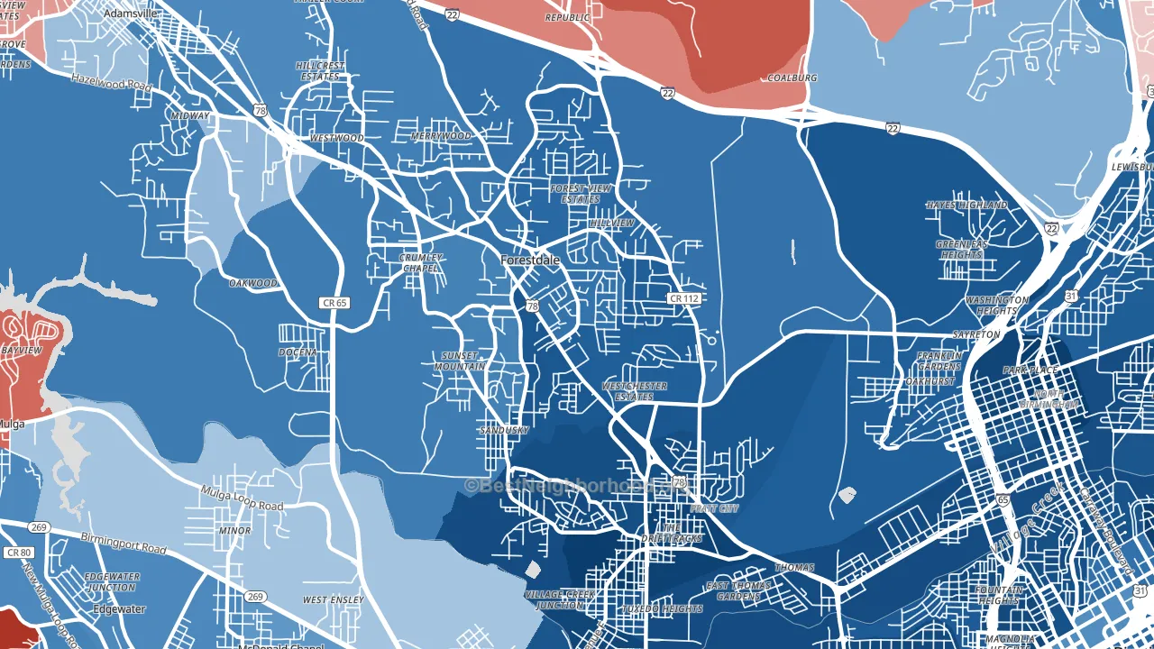 35214, AL block-group political-lean map