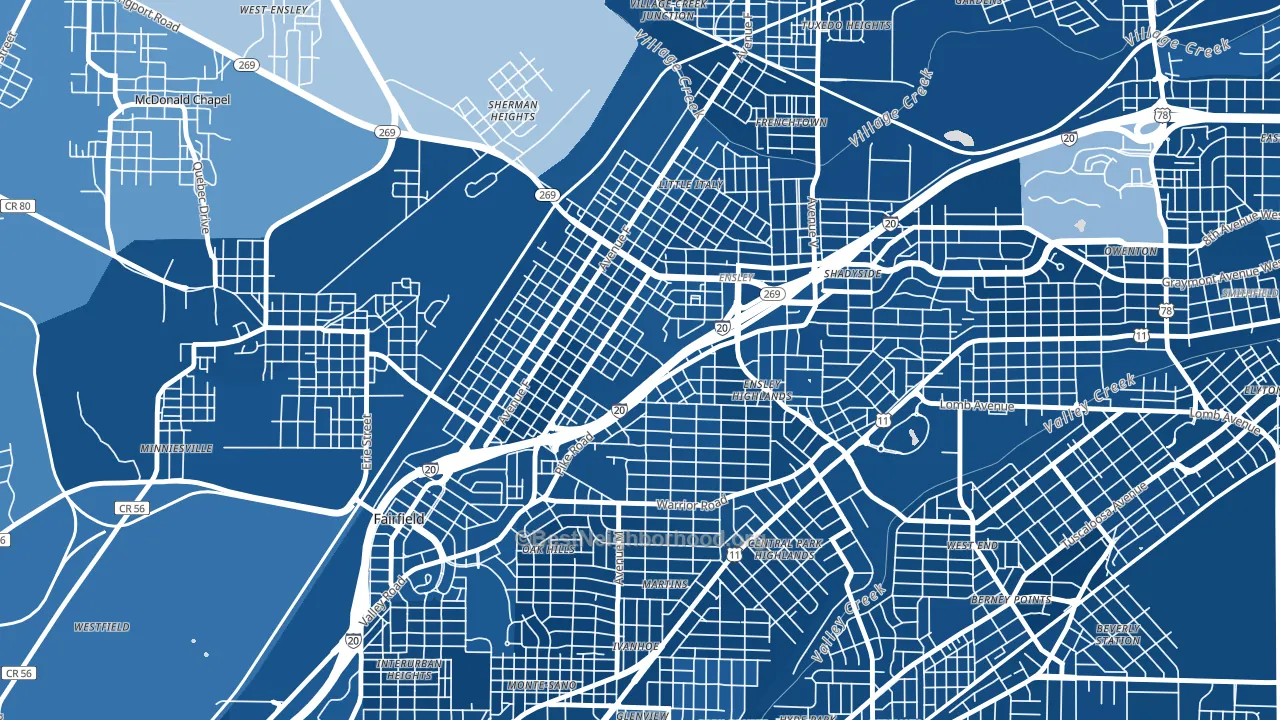 35218, AL block-group political-lean map