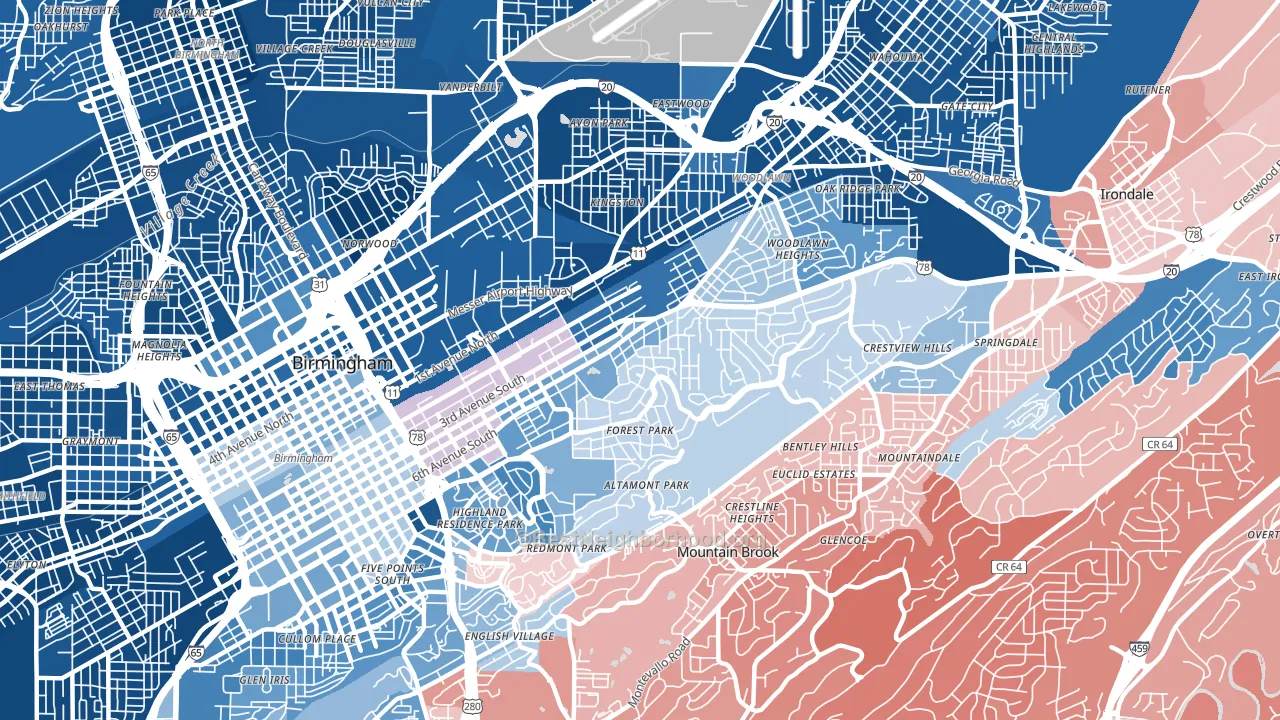 35222, AL block-group political-lean map
