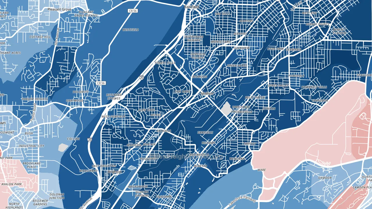 35228, AL block-group political-lean map