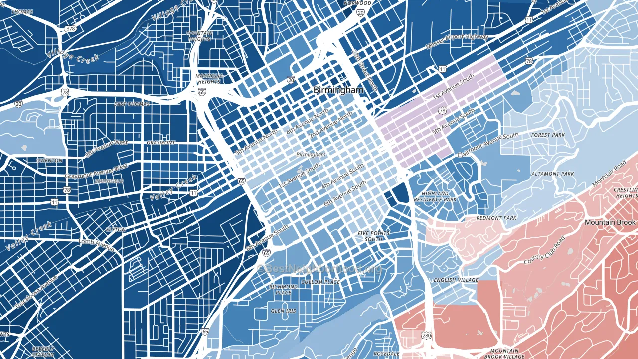 35233, AL block-group political-lean map