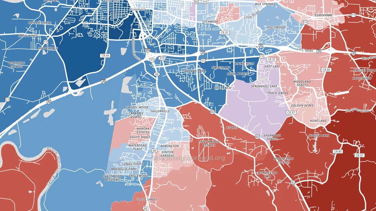 35405, AL block-group political-lean map
