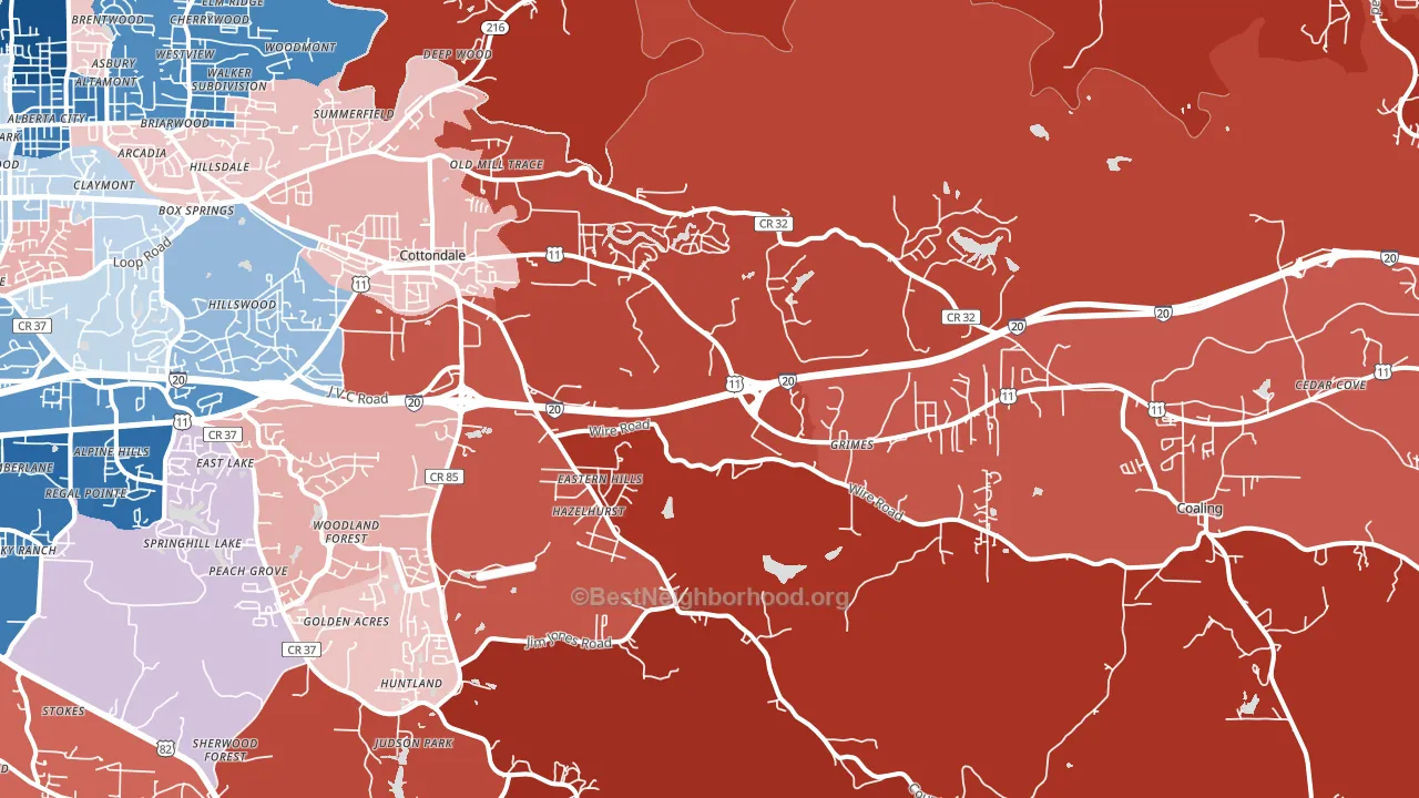 35453, AL block-group political-lean map