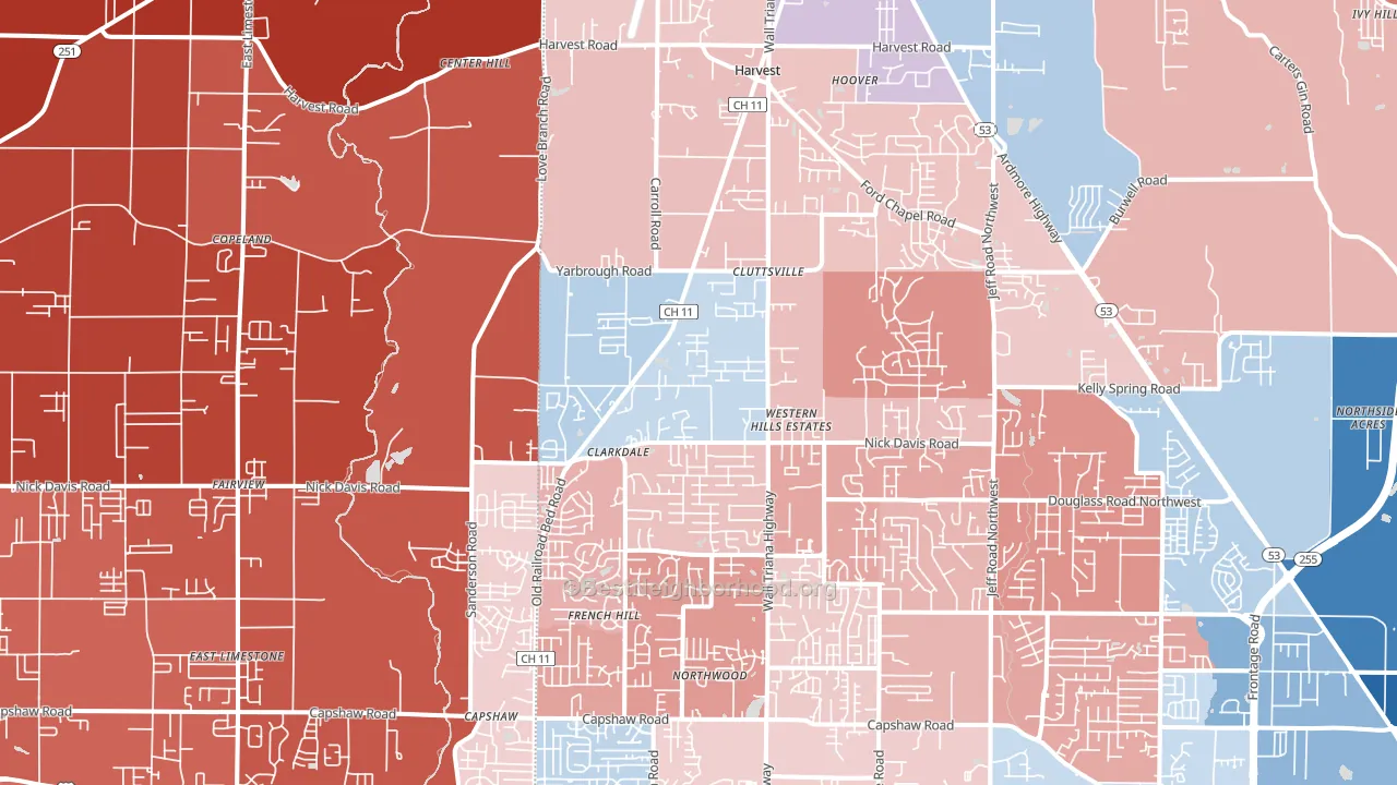 35749, AL block-group political-lean map